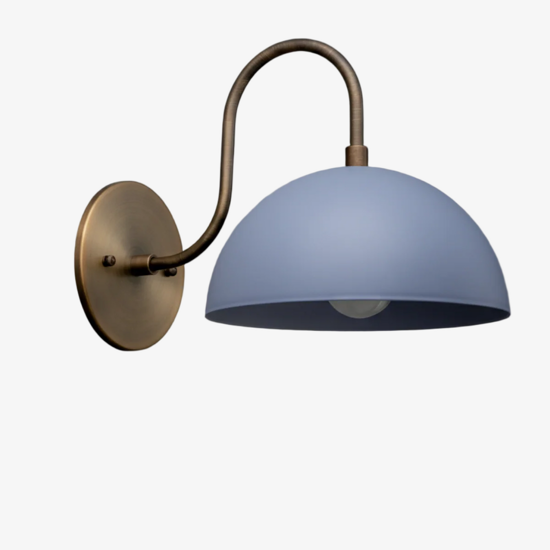 Curva Metal  Industrial Wall Sconce - Curved Brass Arm - Hammered Dome Light Fixture