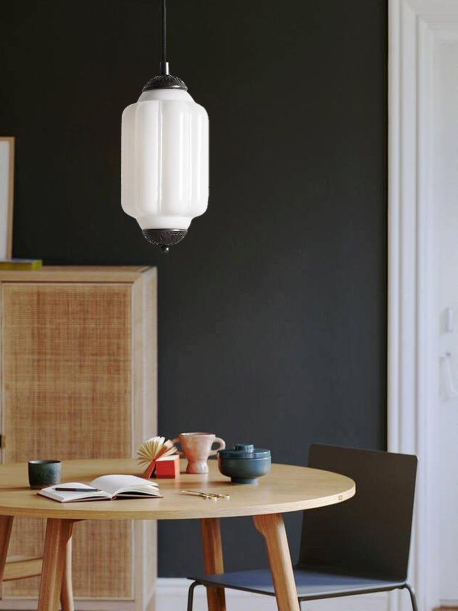 Antique Style Glass Pendant Light Fixture with Brass Details