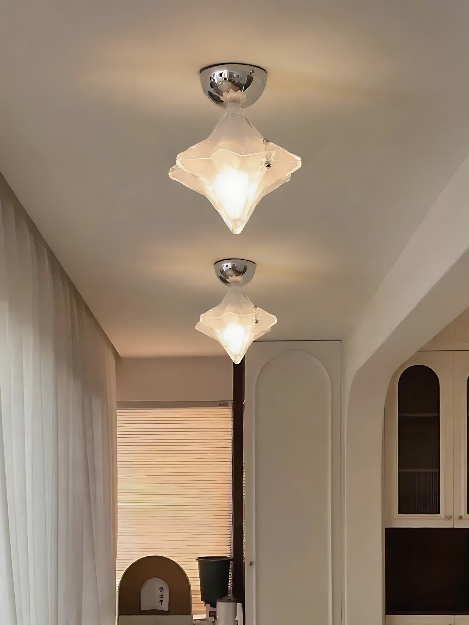 Art Deco Star Ceiling Lamp -Frosted Glass Fixture for Hallway & Entryway -Astris Ceres