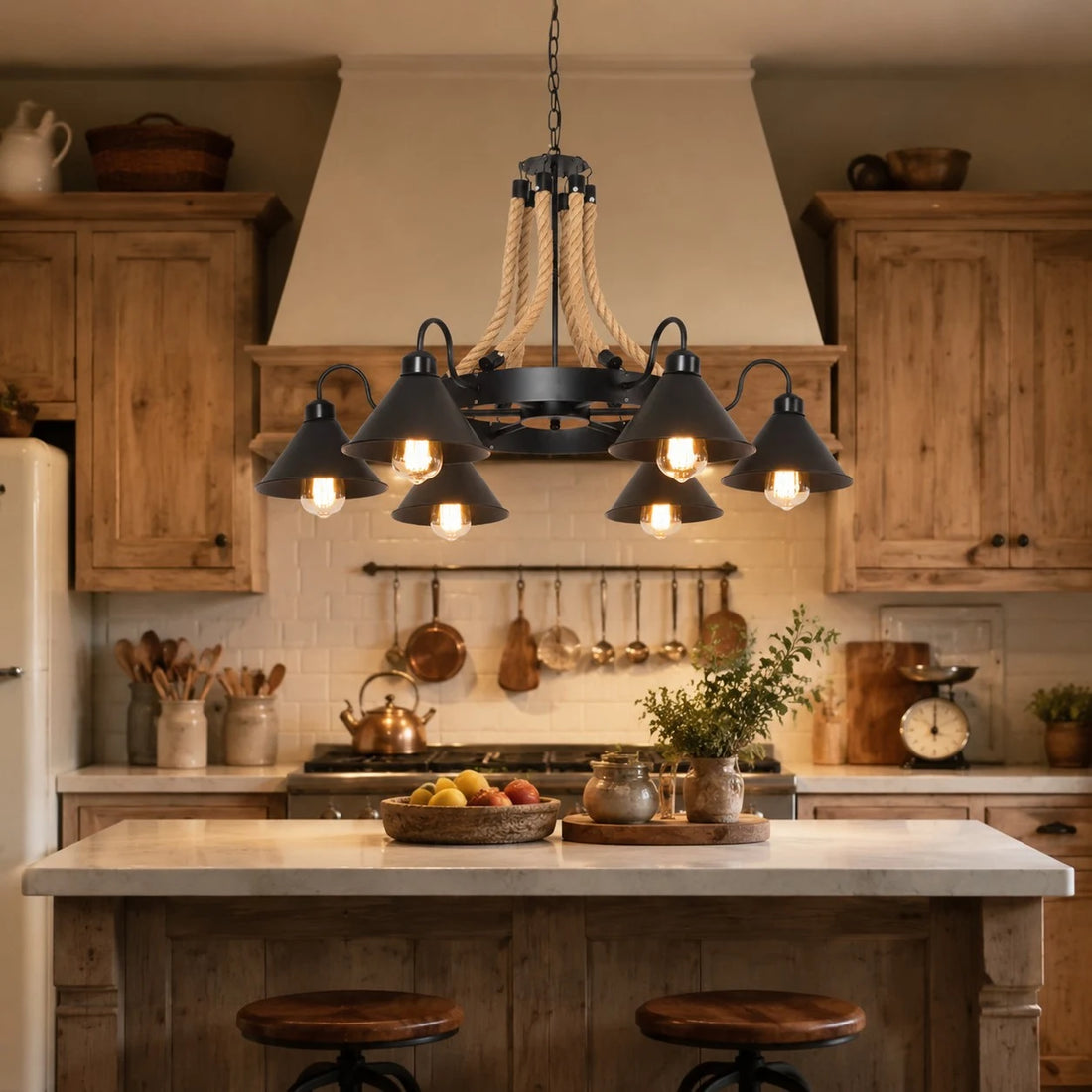 Rustic farmhouse rope chandelier
