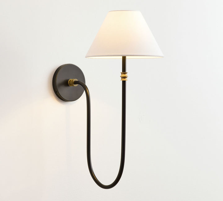 Calin White Linen Shade Wall Light - Classic Iron Sconce for Hallway