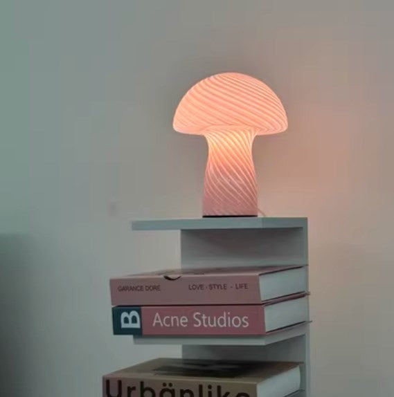 Mushroom Table Lamp – Designer Striped Glass Light for Cozy Spaces