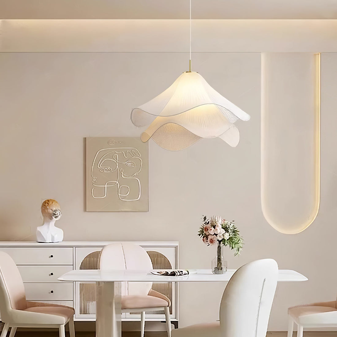 Ethereal Pleated Fabric Bloom Pendant Lamp - French Floral Design Fixture