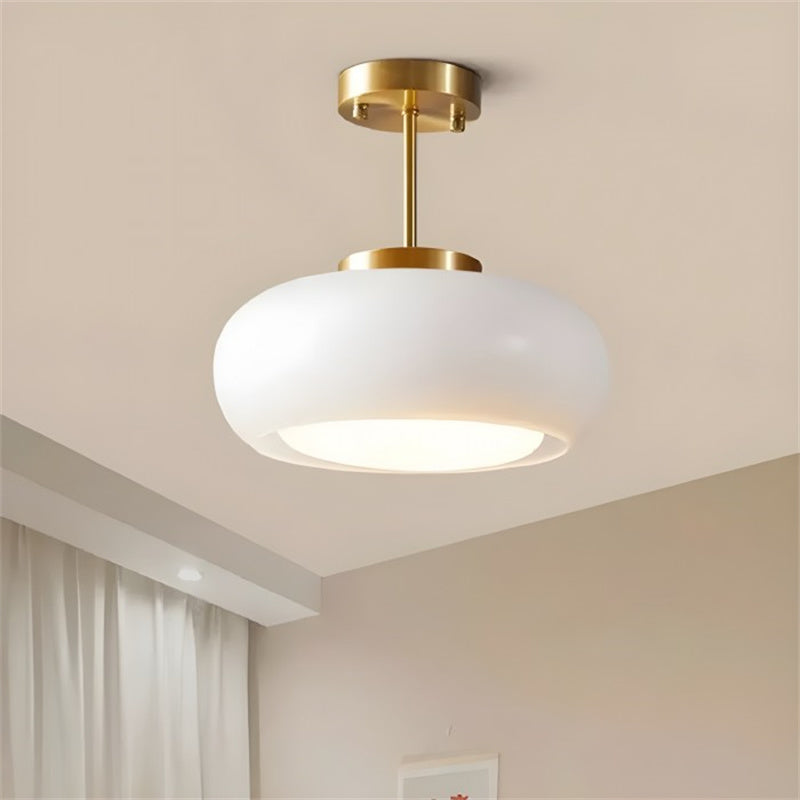 Glass Disc Ceiling Light – Vintage Brass Bauhaus Fixture for Hallway