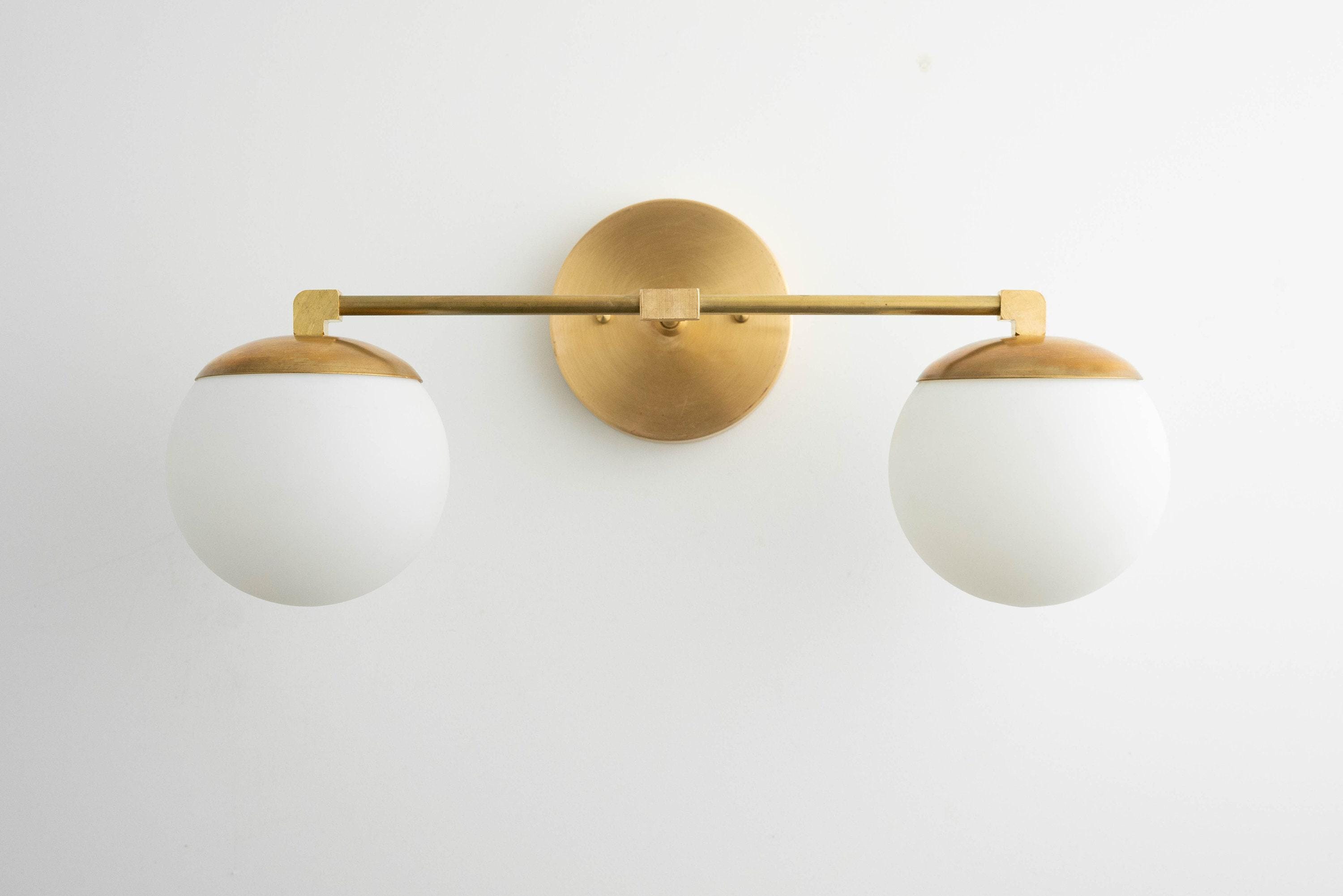 Glorica Glass Vanity Light - Art Deco Brass Wall Globe Fixture Modern