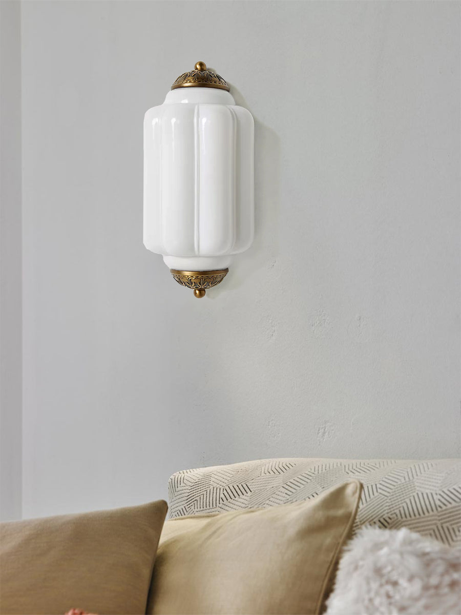 Vintage Milk Glass Wall Sconce Handcrafted Distressed Brass Light