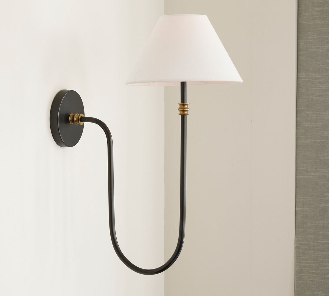 Calin White Linen Shade Wall Light - Classic Iron Sconce for Hallway