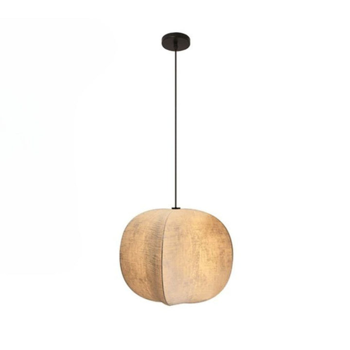 Suspension en soie beige – Lampe lanterne zen en tissu pour salon