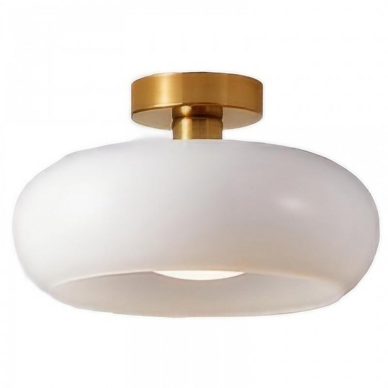 Glass Disc Ceiling Light – Vintage Brass Bauhaus Fixture for Hallway