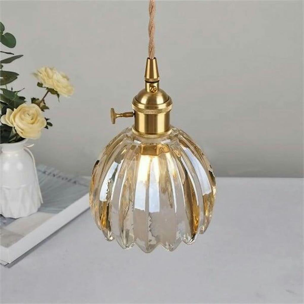 Japanese Flower Pendant Light – Glass Retro Fixture for Interiors