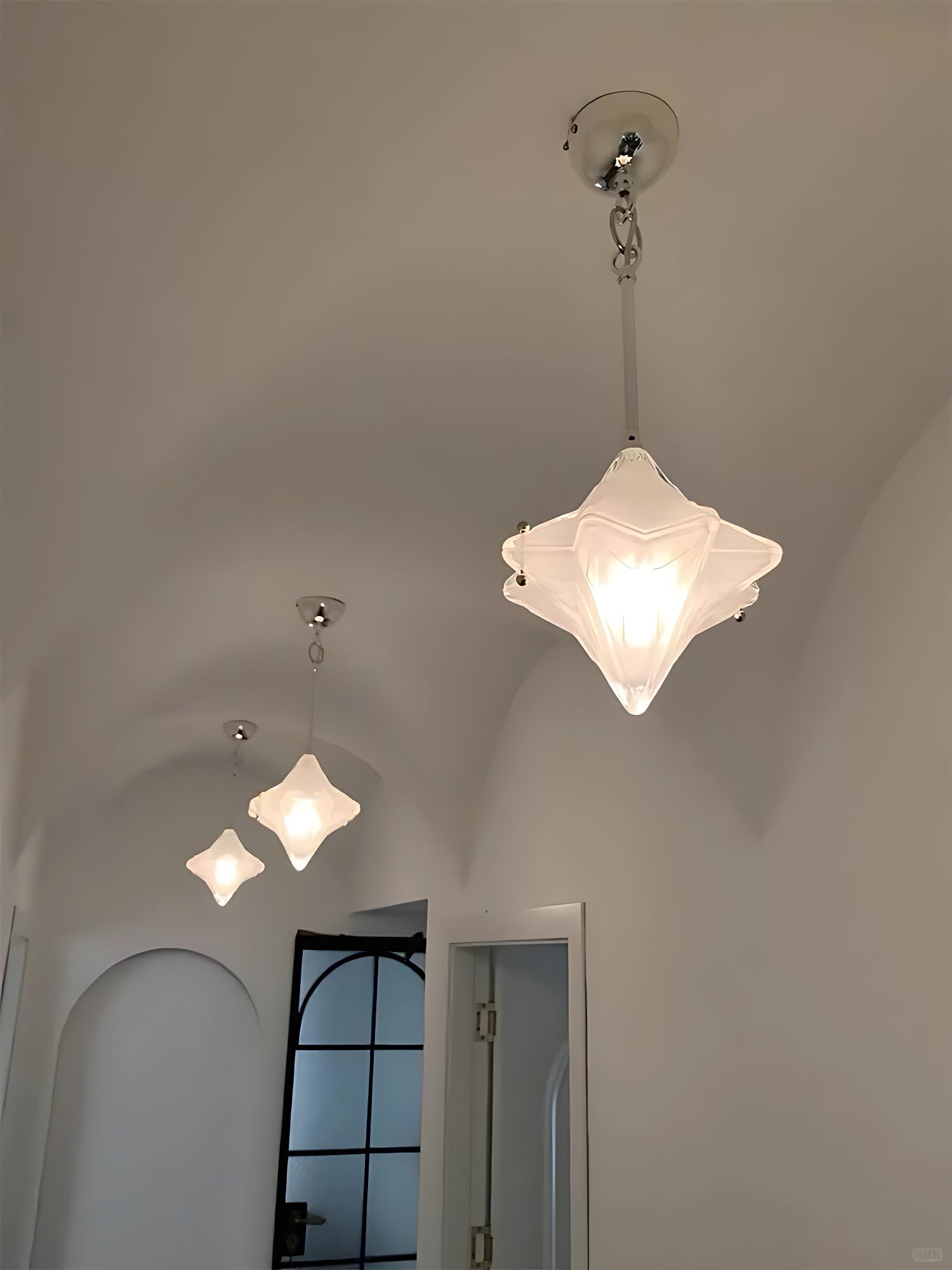 Art Deco Astris Elara Star Pendant Light-Frosted Glass Pendant with Geometric Style