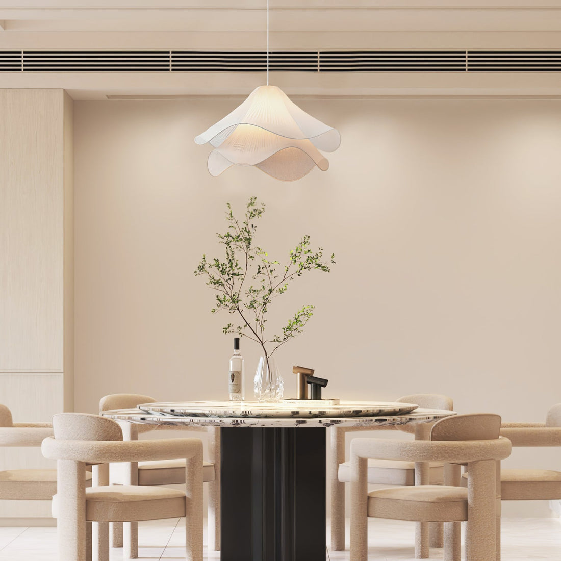 Ethereal Pleated Fabric Bloom Pendant Lamp - French Floral Design Fixture