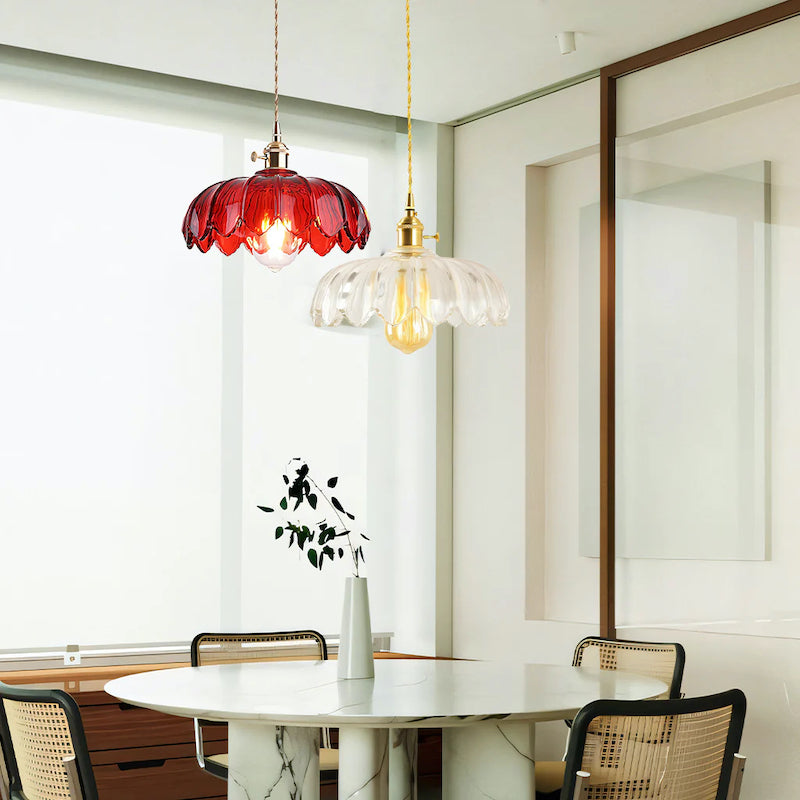 Glass Petal Pendant Lamp – Rustic Style Flower Design Light
