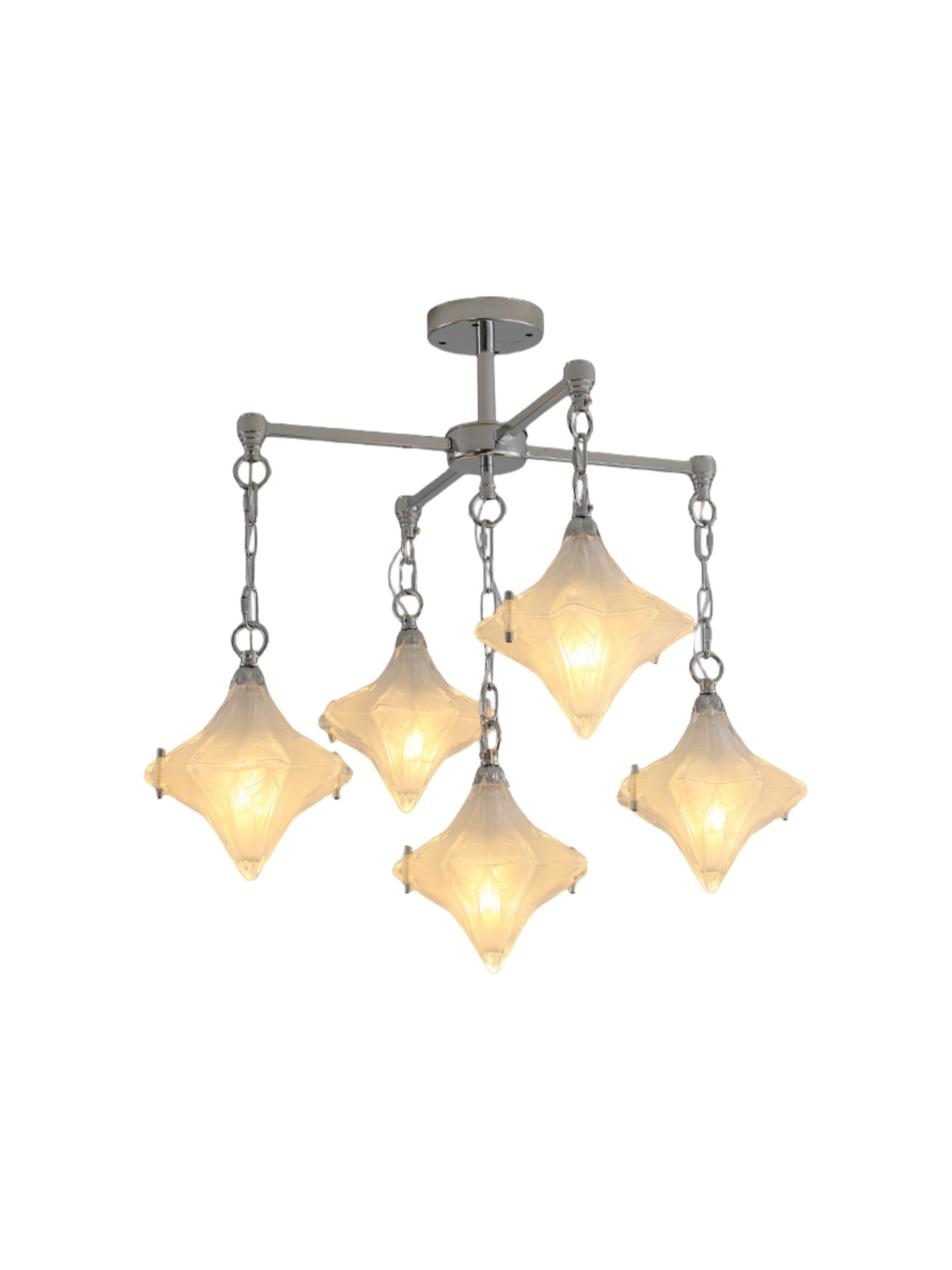 Art Deco Astris Star Chandelier -Frosted Glass Deco Fixture for Dining Room