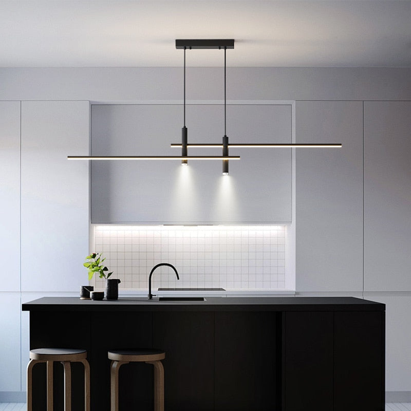 Dimmable LED Linear Pendant Light – Black Pendant Light for Dining Room