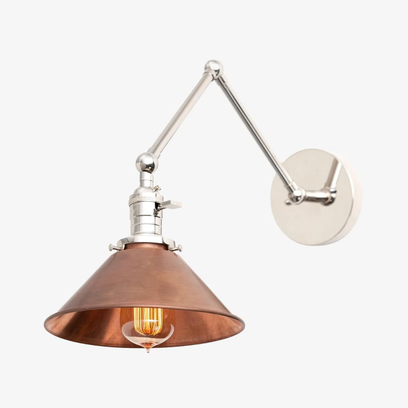 Conique Metal Industrial Wall Sconce with Adjustable Arm - Vintage Copper Cone Shade for Task Lighting