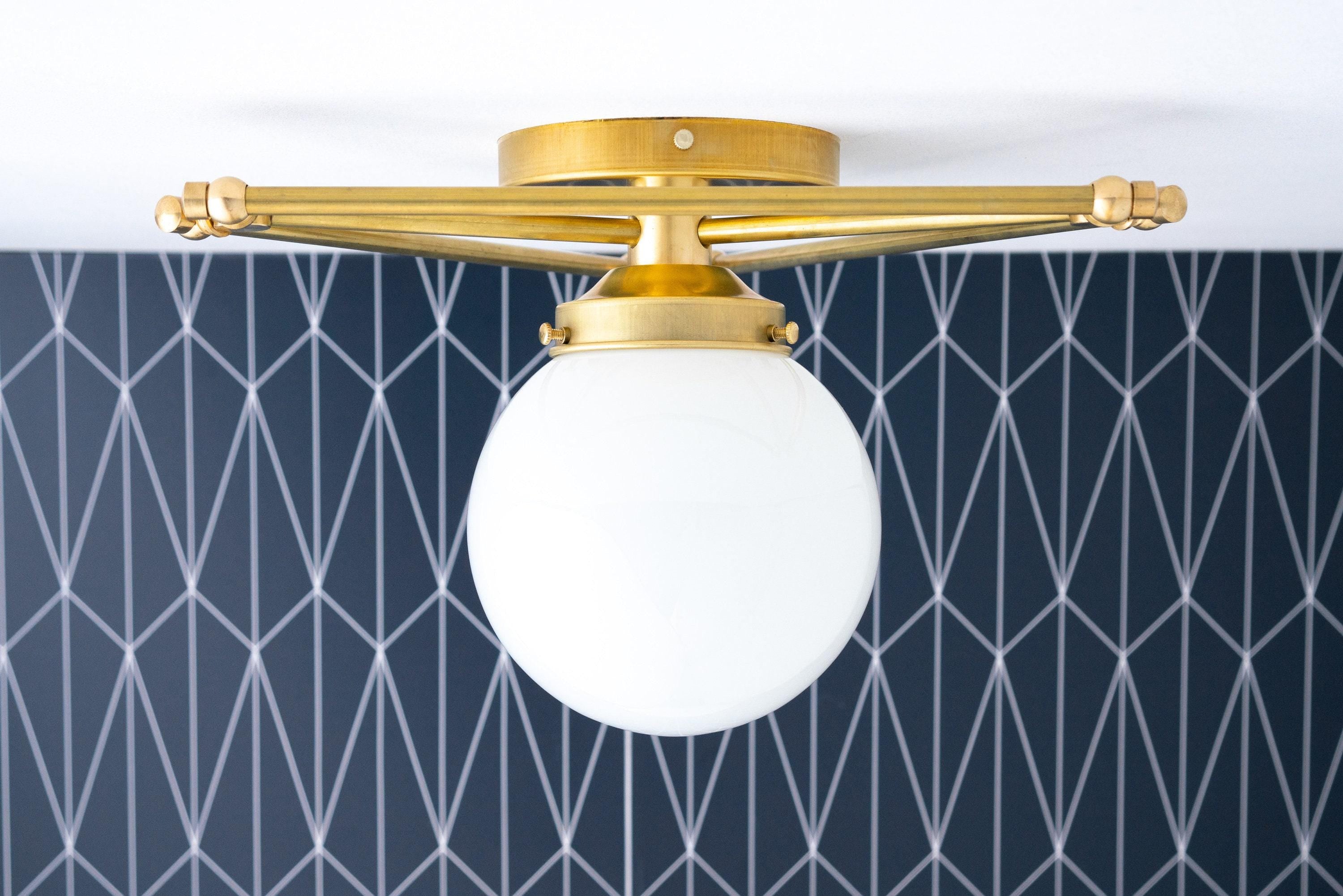 Glorica Glass Geometric Brass Ceiling Light - Hand-Blown Globe Design
