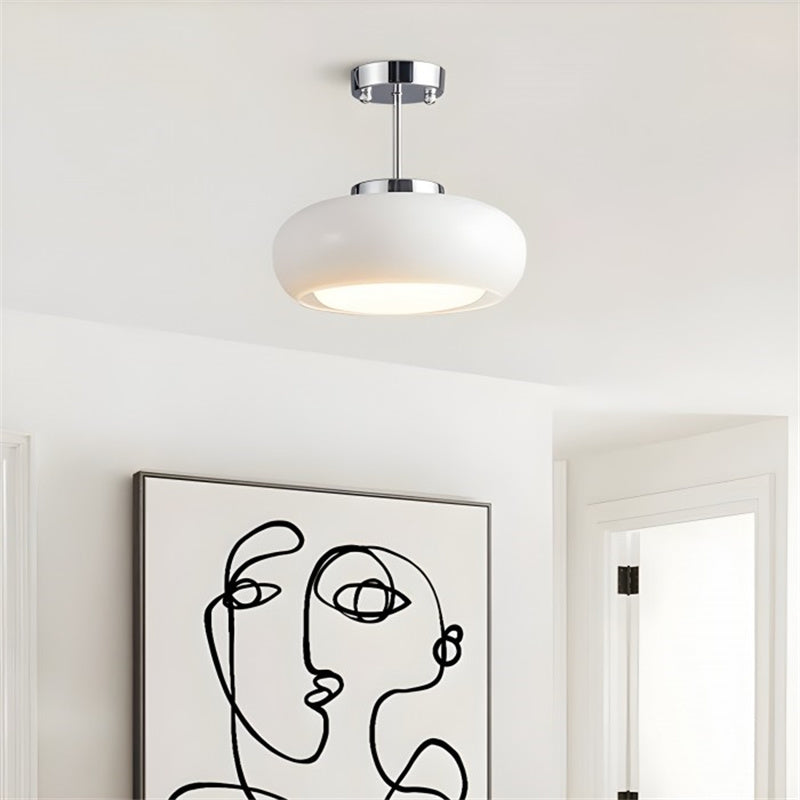 Glass Disc Ceiling Light – Vintage Brass Bauhaus Fixture for Hallway