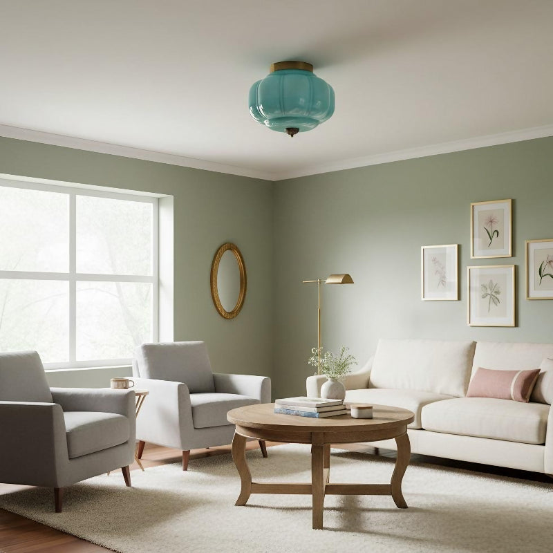 Eloise Milk Glass Ceiling Light - Retro Brass Ceiling Lamp for Hallway