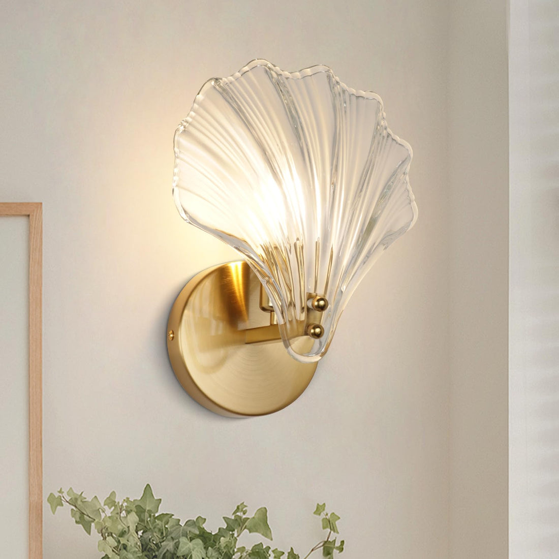 Applique murale coquillage en verre – Applique artistique pour couloir ou salon