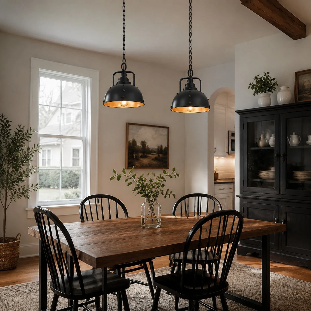 Distressed black dome pendant lamp second size white background view