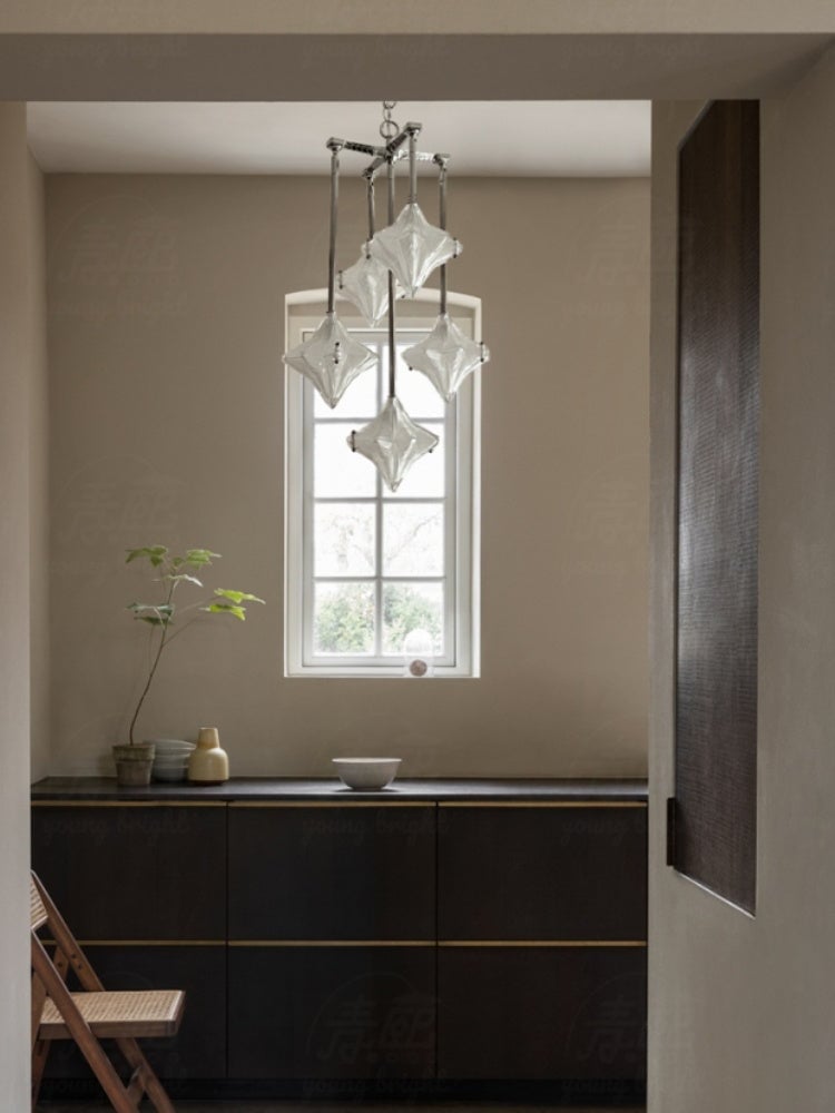 Art Deco Astris Star Chandelier -Frosted Glass Deco Fixture for Dining Room