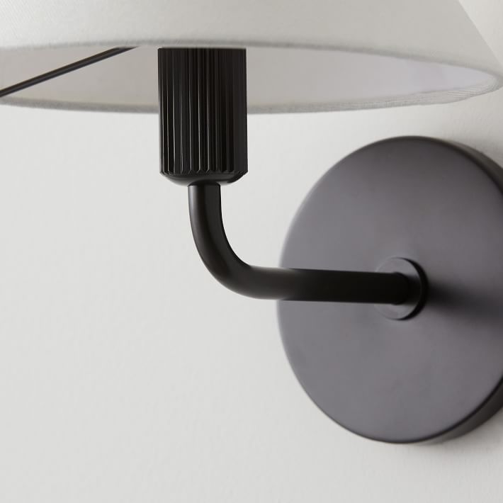 Diora Modern Brass Wall Sconce - Tapered Linen Shade Lamp for Bedroom