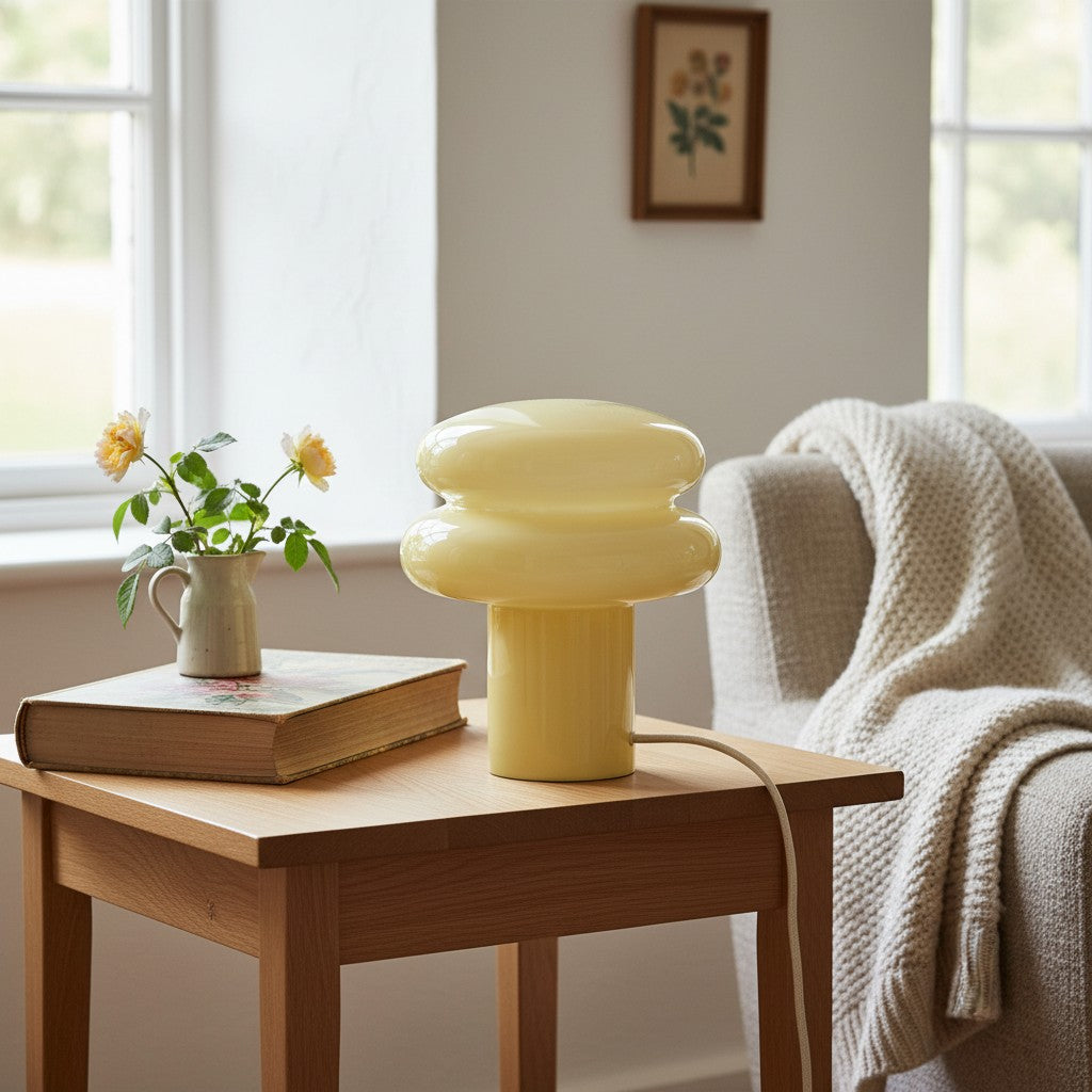 Small Opal Table Lamp - Mushroom Glass Lamp for Living Room
