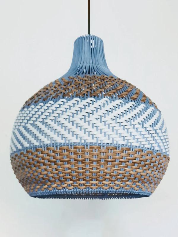 Handwoven Blue Rattan Pendant Light