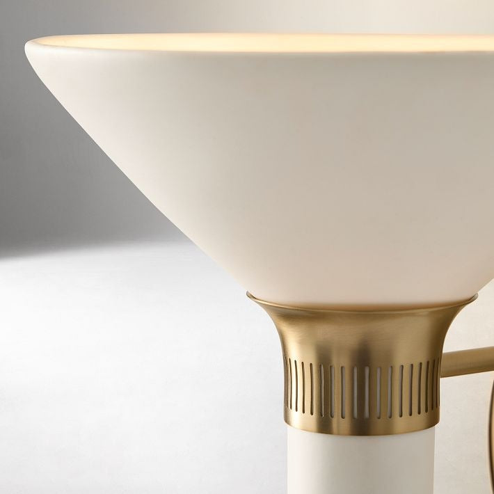 Applique murale câblée Calvor en bronze champagne – Abat-jour en porcelaine ivoire
