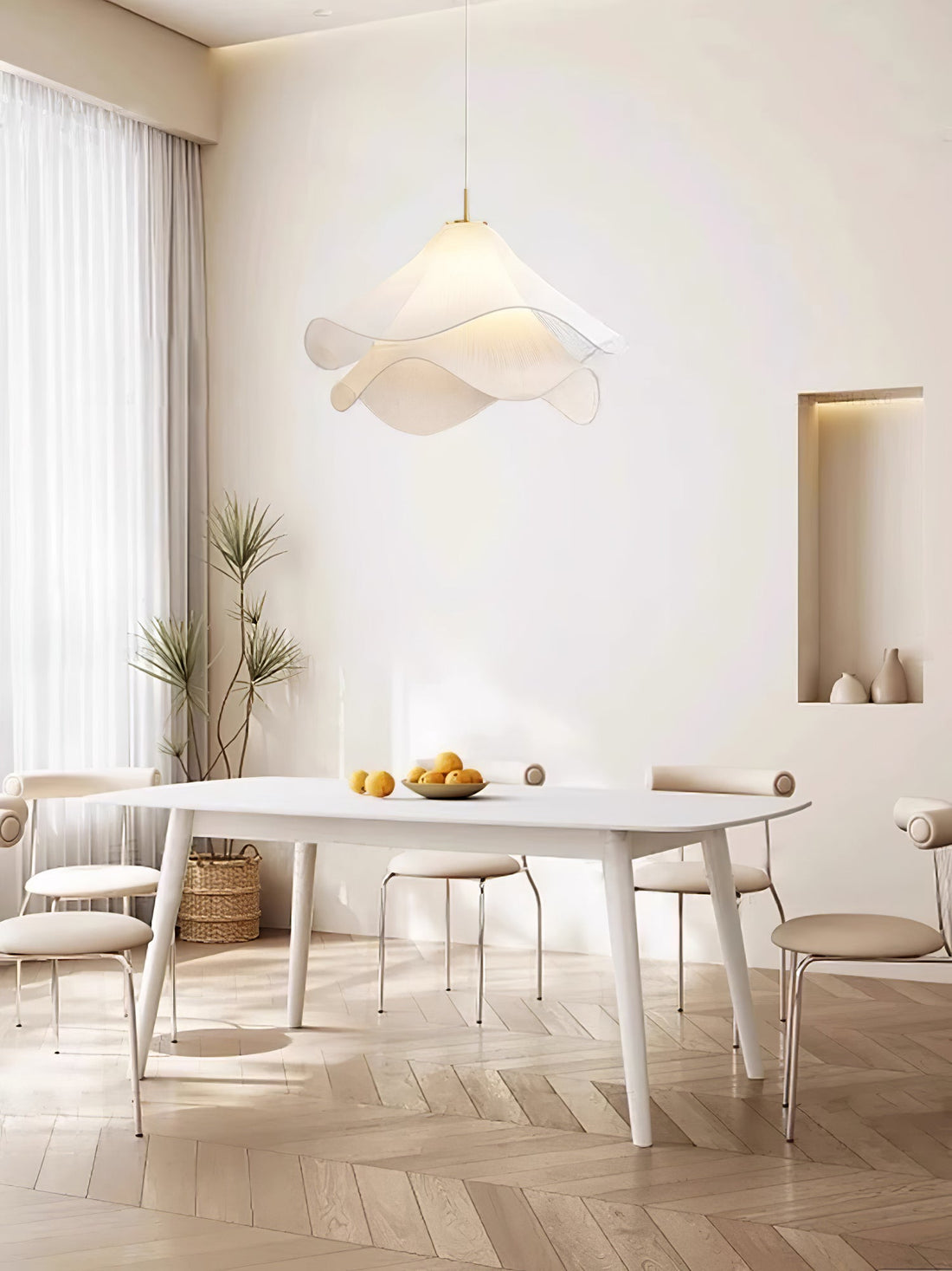 Ethereal Pleated Fabric Bloom Pendant Lamp - French Floral Design Fixture