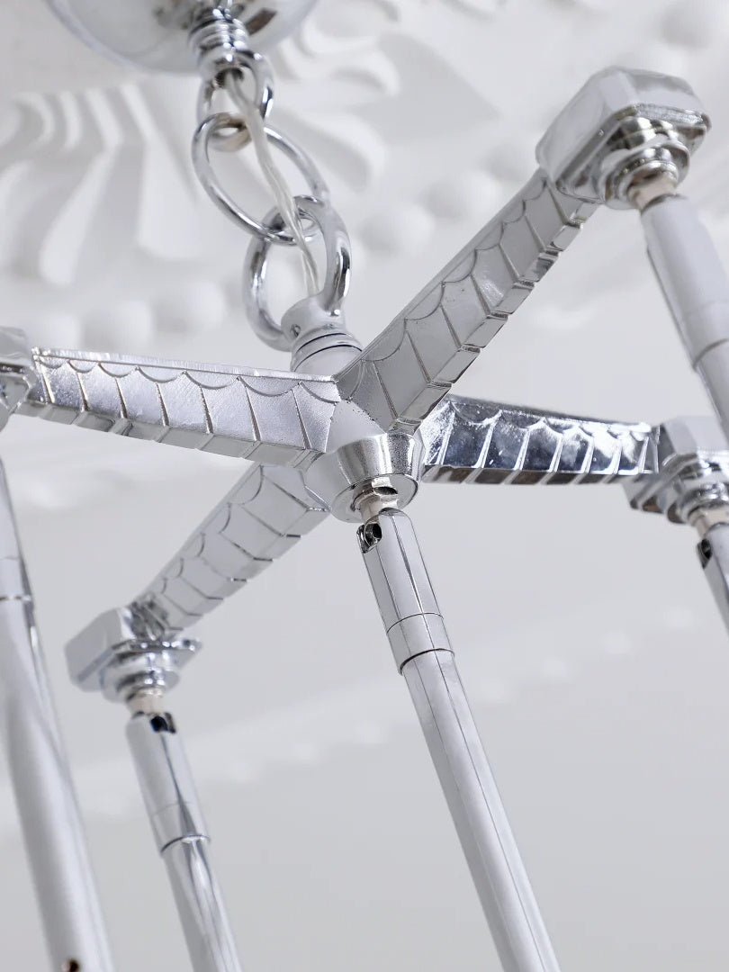 Art Deco Astris Star Chandelier -Frosted Glass Deco Fixture for Dining Room