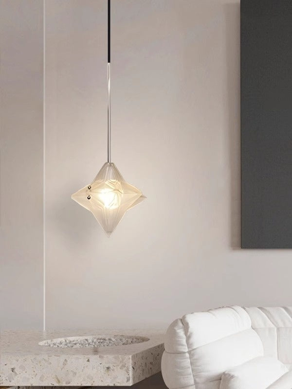 Art Deco Astris Elara Star Pendant Light-Frosted Glass Pendant with Geometric Style
