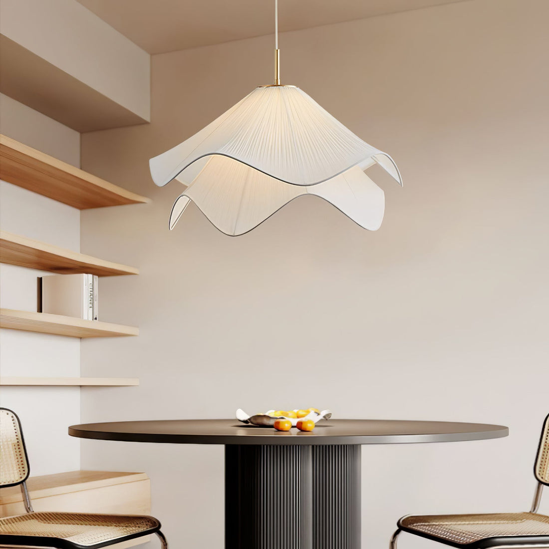 Ethereal Pleated Fabric Bloom Pendant Lamp - French Floral Design Fixture