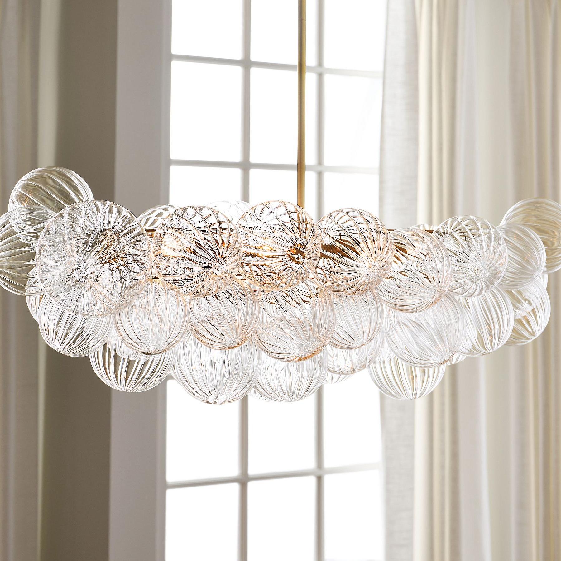 Bravira Glass Bubbled Chandelier - Vintage Brass Oval Glass Lighting