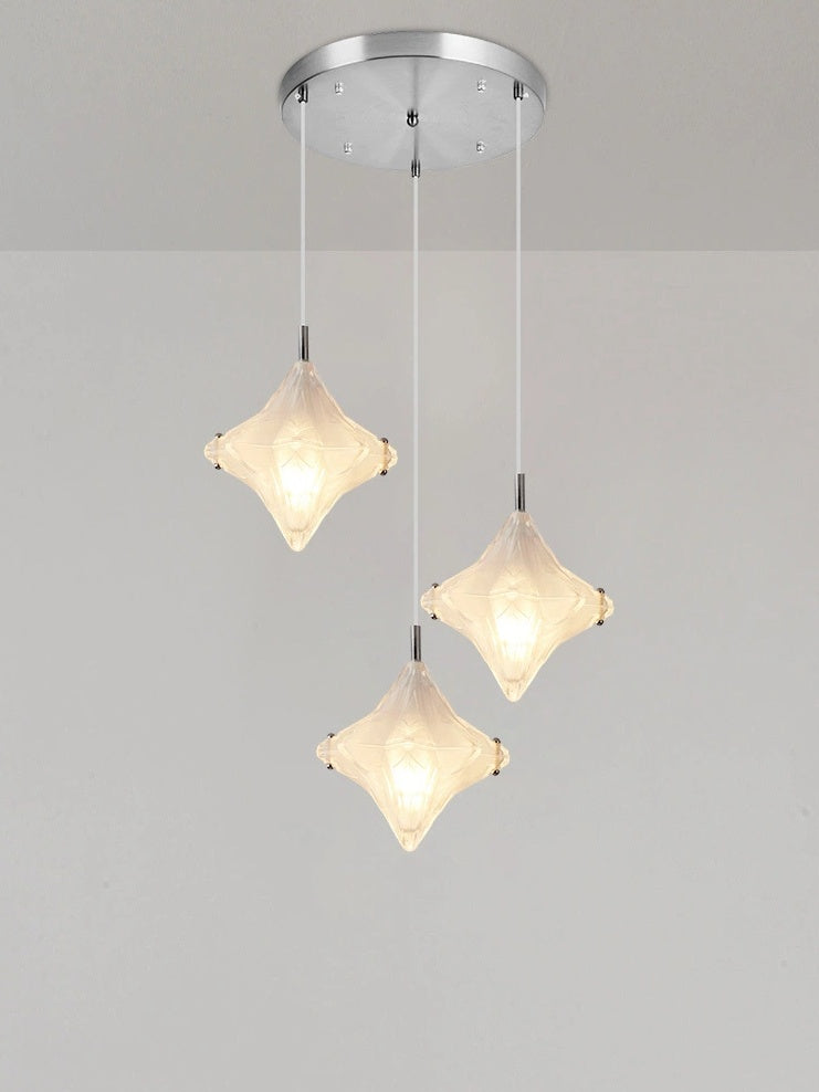 Art Deco Star Staircase Pendant Light -Frosted Glass Hanging Fixture-Astris Altair