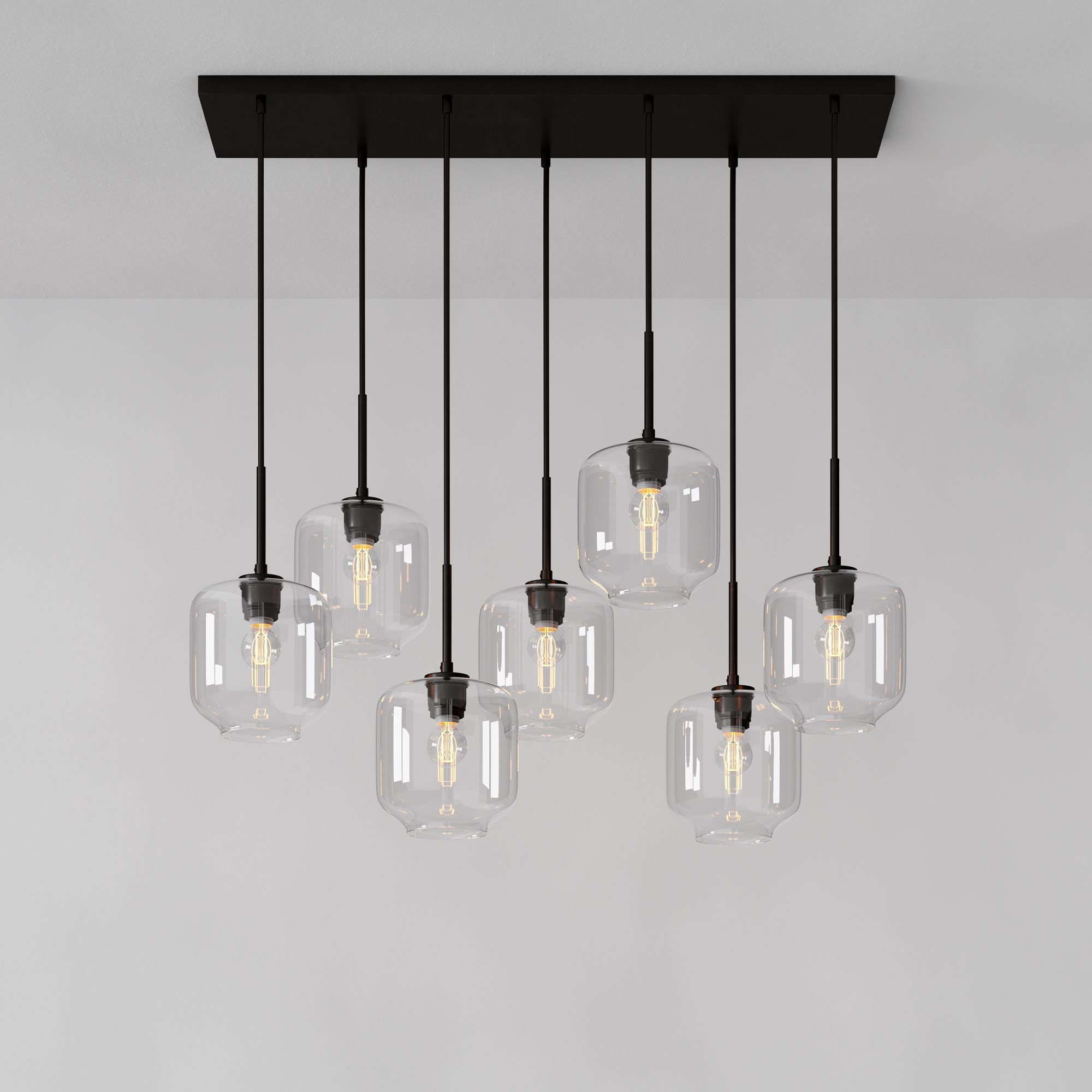 Lumivelle Sculptural 7-Light Chandelier – Adjustable Height Modern Glass Pendant