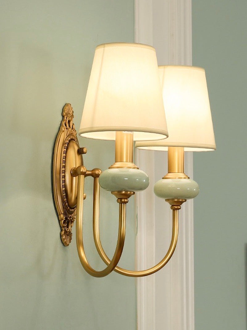 Classic Fabric Shade Sconce-Ceramic Wall Light for Hallway or Bedroom