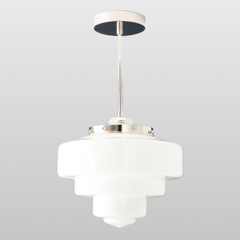 Geotower Glass Brass Pendant Light – Art Deco Opal Globe Ceiling Fixture