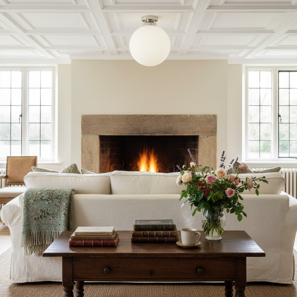 Glorica Glass 12 Inch Globe Ceiling Light - Frosted Glass Art Deco Pendant And Flush Mount