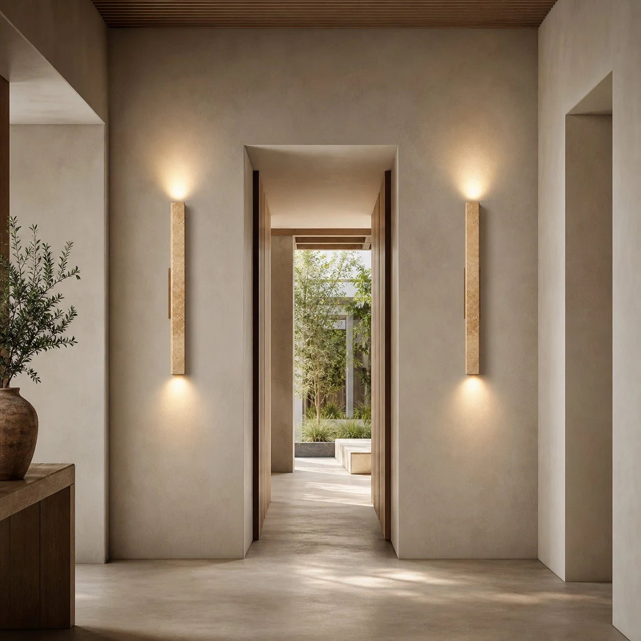 stone linear wall sconce scene