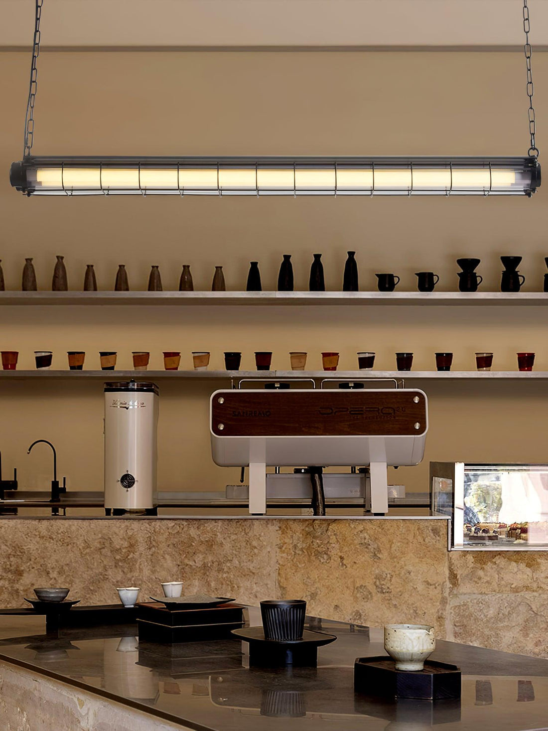 Handcrafted Glass Channel-Set Diffusers Linear Chandelier Sleek Design