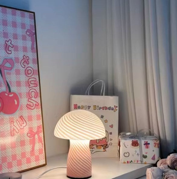 Mushroom Table Lamp – Designer Striped Glass Light for Cozy Spaces
