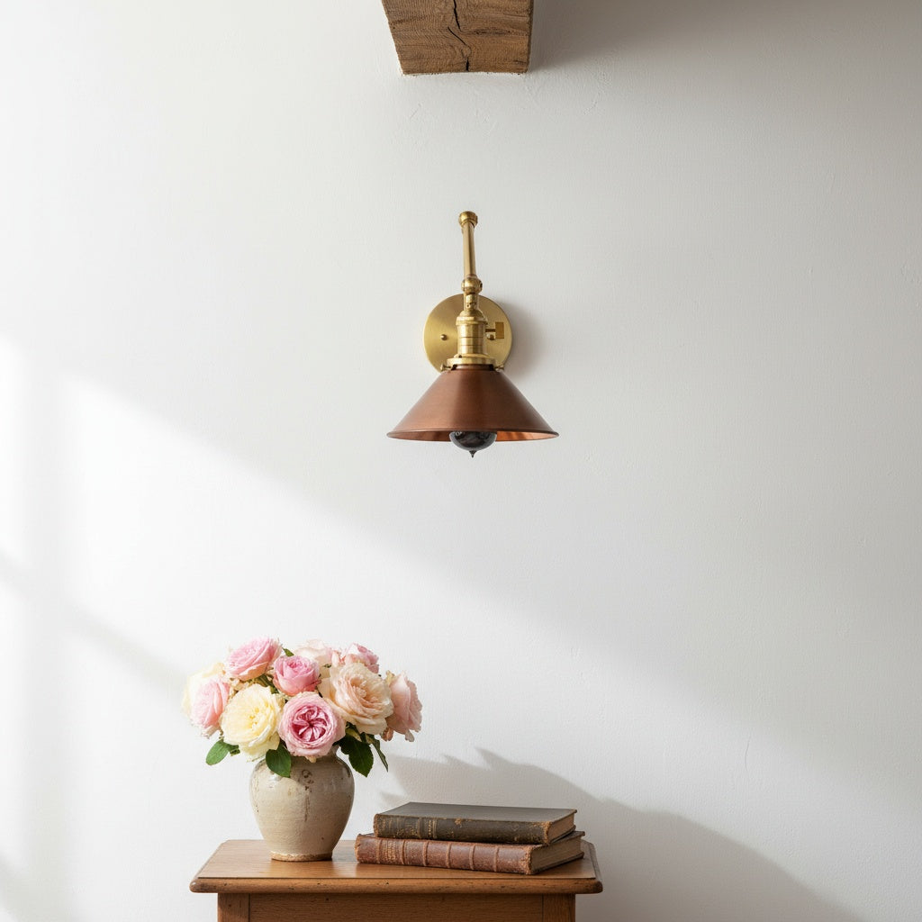 Conique Metal Industrial Wall Sconce with Adjustable Arm - Vintage Copper Cone Shade for Task Lighting