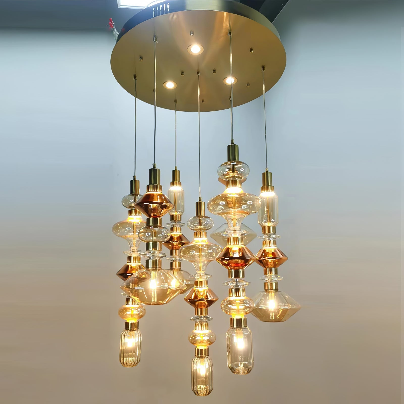 Sleek Hanging Light - Iron Metal Glass Gold Clear Hardwired Atmosphere