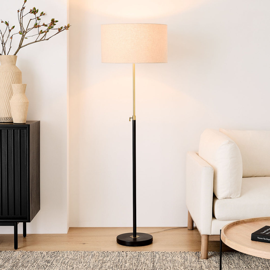 Mavora Linen Floor Lamp - Modern Adjustable Metal Lamp for Living Room