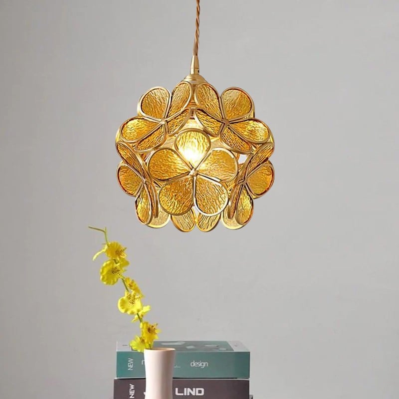 Retro Glass Flower Petal Pendant Lamp