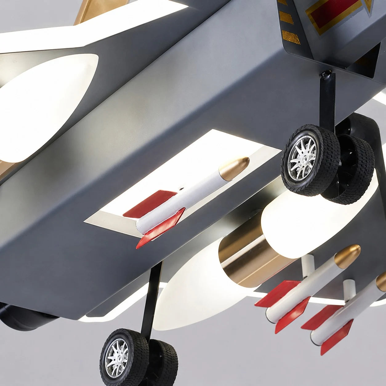 Airplane body, wing, wheel, and acrylic light detail