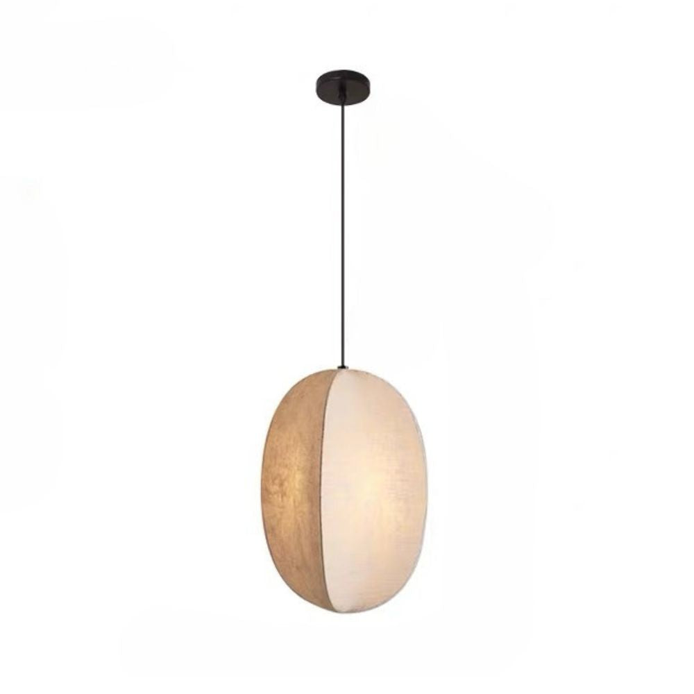 Suspension en soie beige – Lampe lanterne zen en tissu pour salon