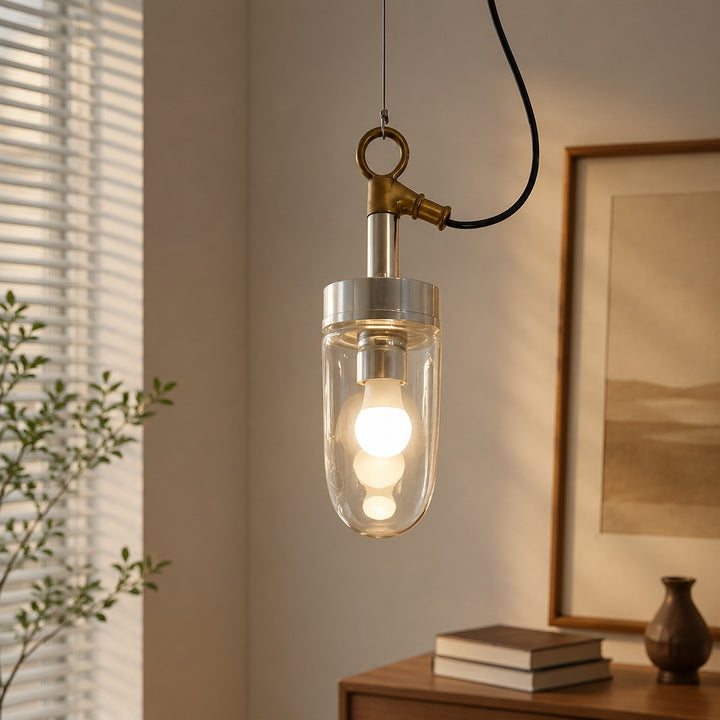Vintage industrial clear glass pendant light interior and detail image